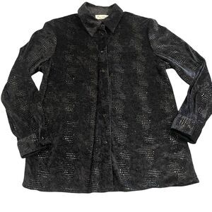 Fred David Blouse Women's Size Small Black Snakeskin Textured Button Up Long Slv